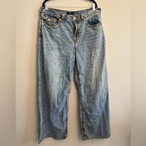True Religion Denim Wide Leg Jeans with Gold Accents